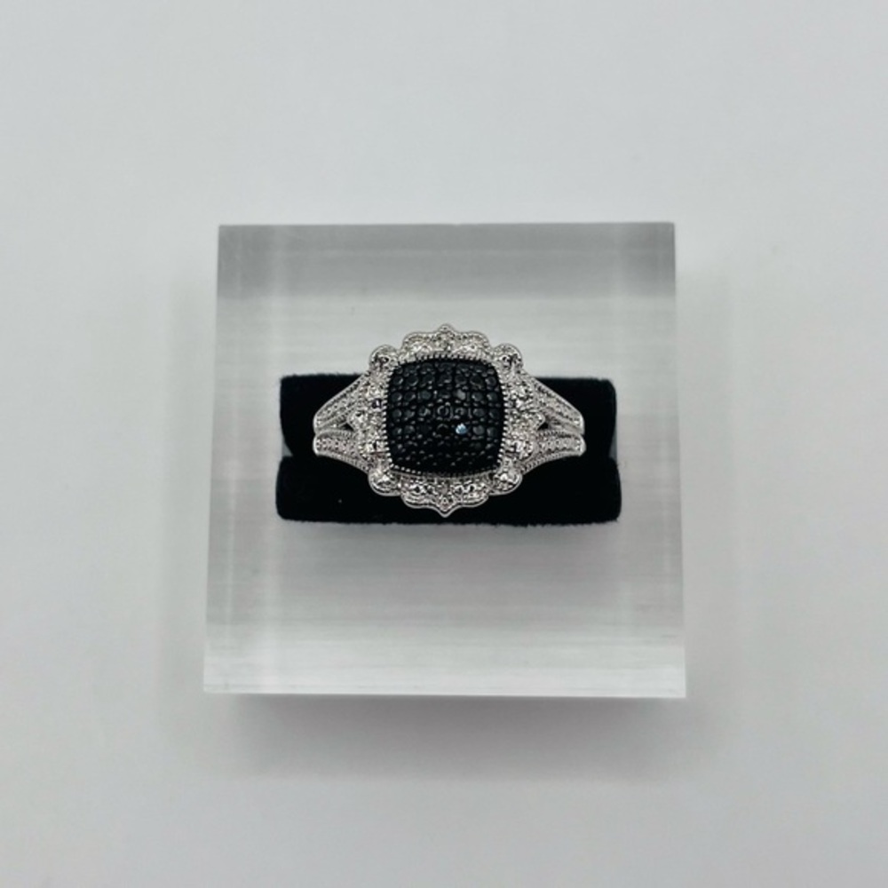 Rhodium Plated Diamond Accented Ring